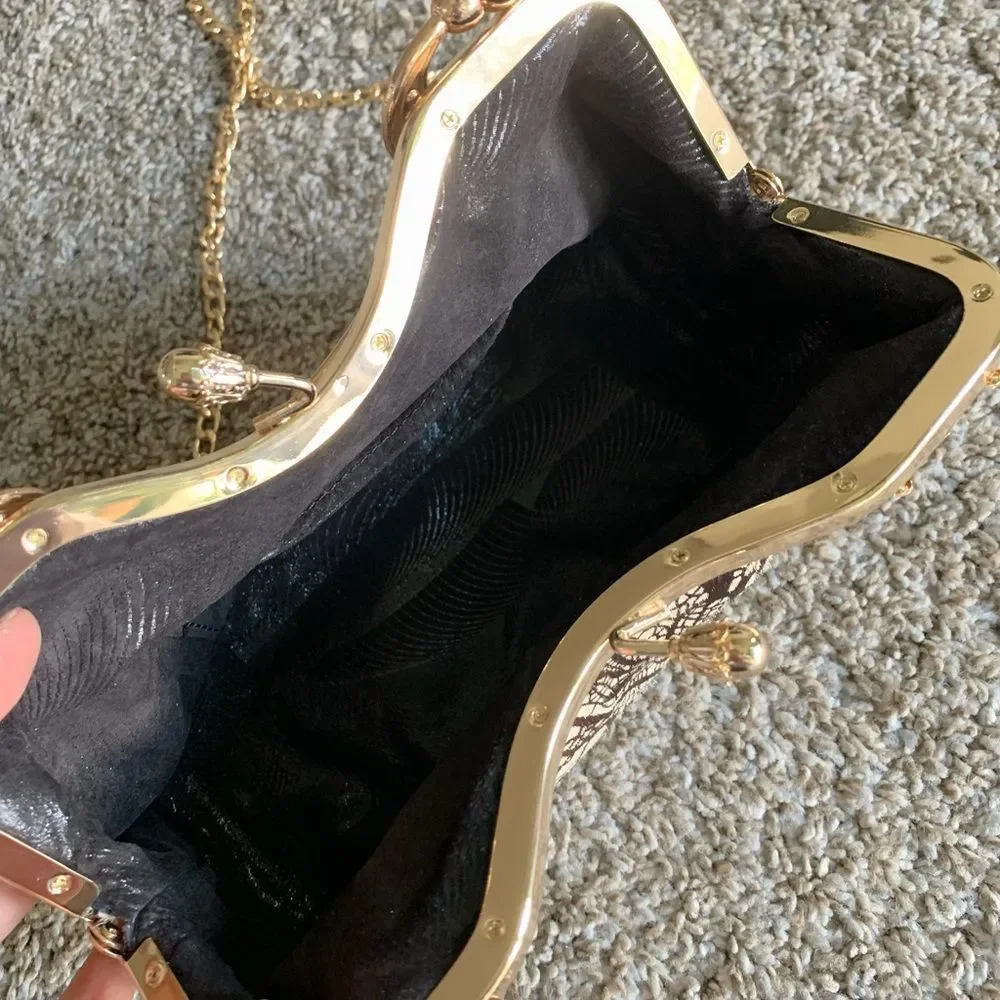 Handmade Real hair-on-horsehide Black Lace Print Kisslock Clutch/Crossbody - Picture 15 of 16